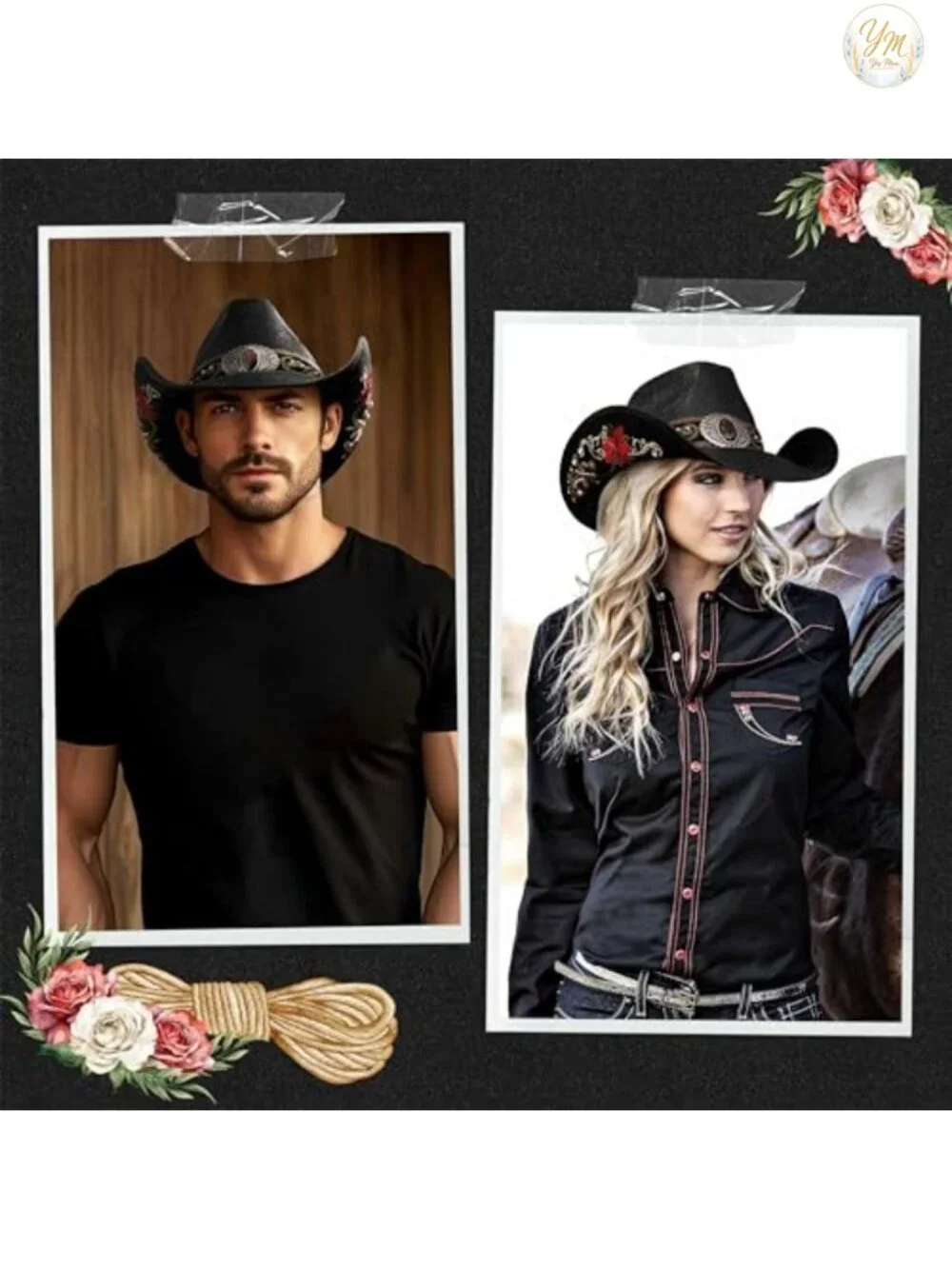 Handmade Straw Cowboy Hat Embroidered Rhinestones Adjustable Sizes